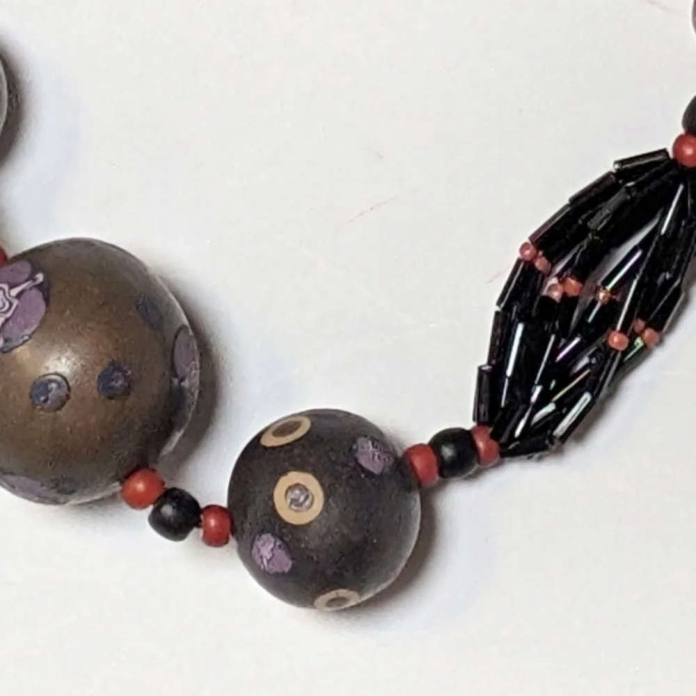 Handcrafted Hand painted Artistic Long‎ Beaded Necklace Multi color 22" - Picture 4 of 7